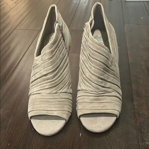 Womens Vince CamutoTaupe Suede Peep-Toe Booties